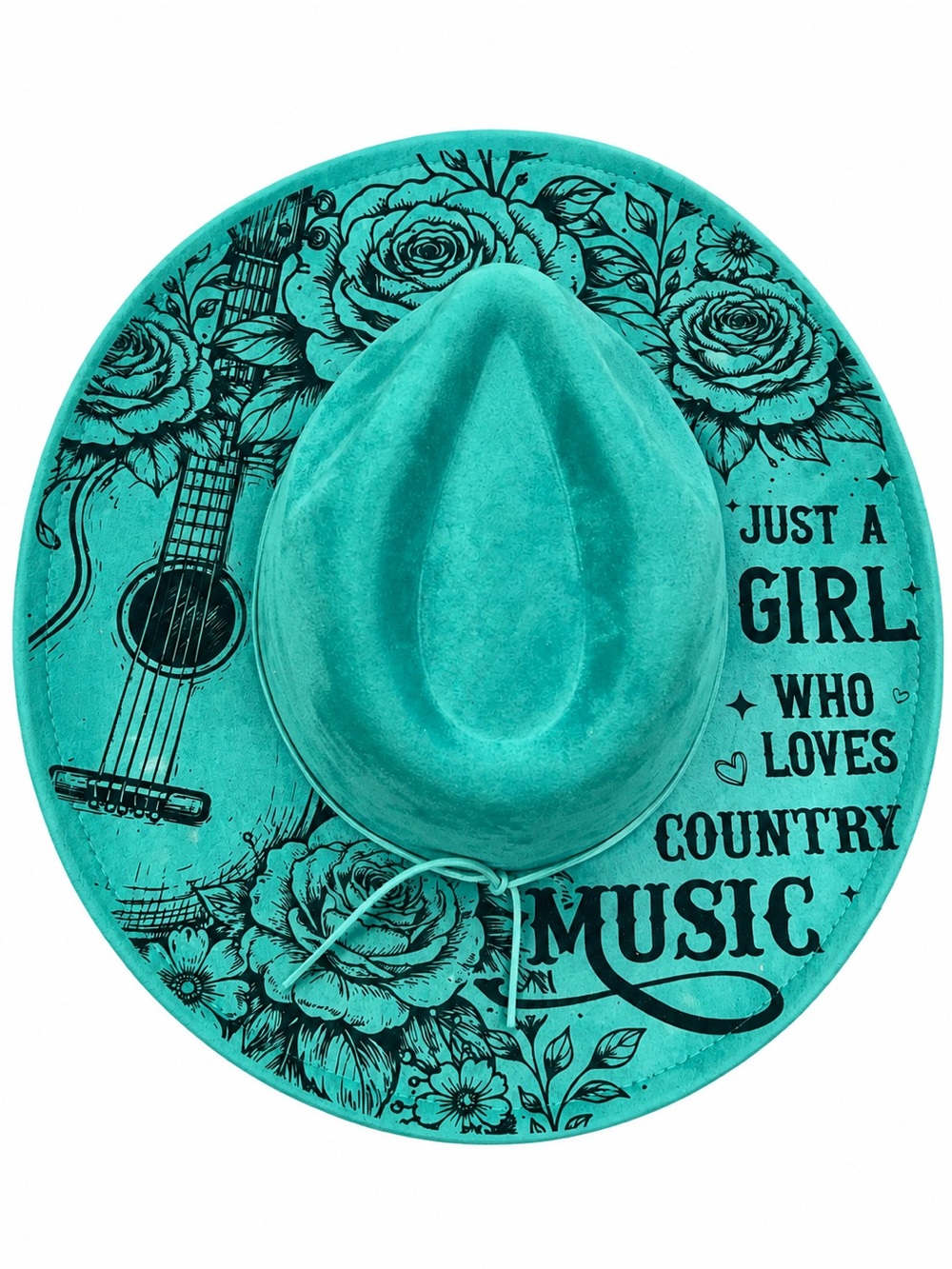 Turquoise 'Just A Girl Who Loves Country Music' custom Wide Brim Hat